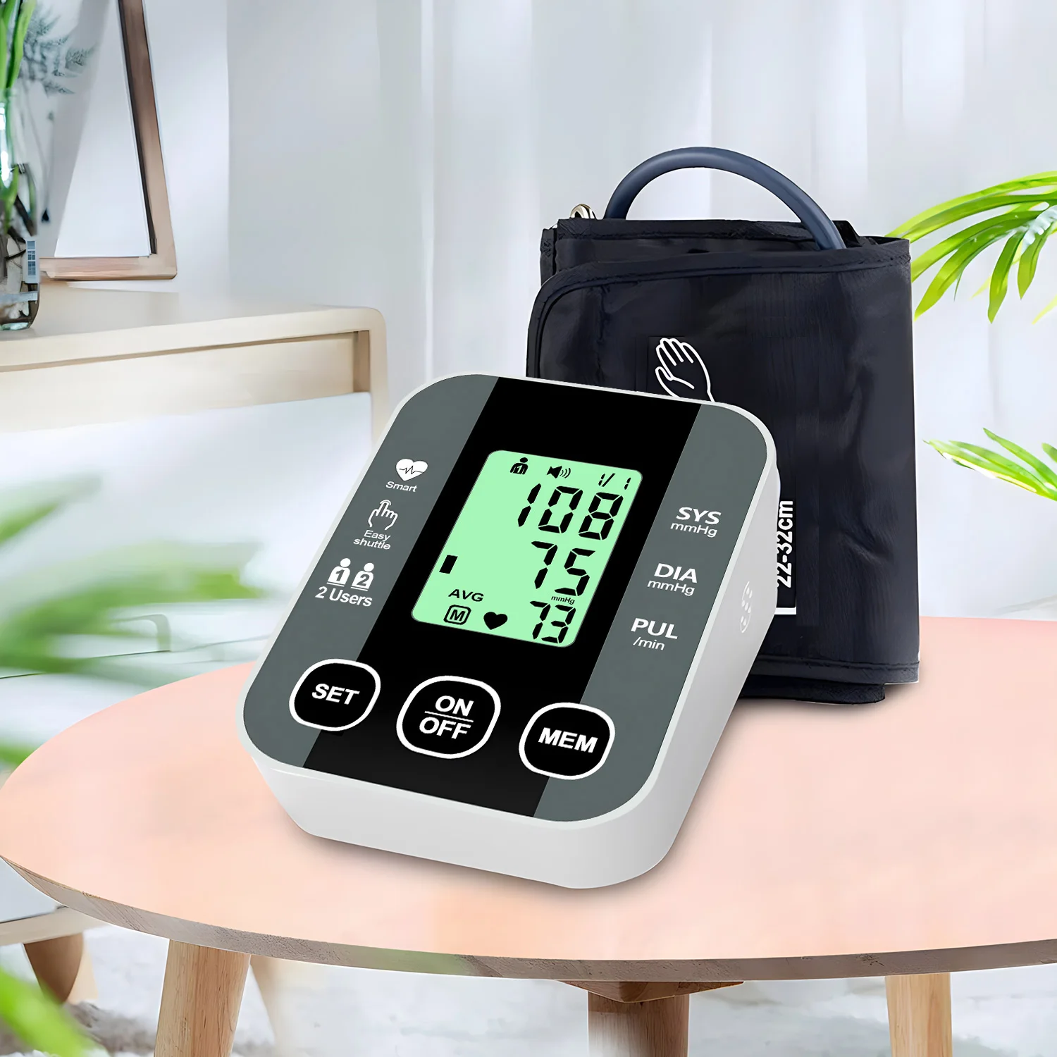 Blood Pressure Monitor Upper Arm Cuff Accurate Automatic BP Pulse Rate Meter with Adjustable Digital LCD