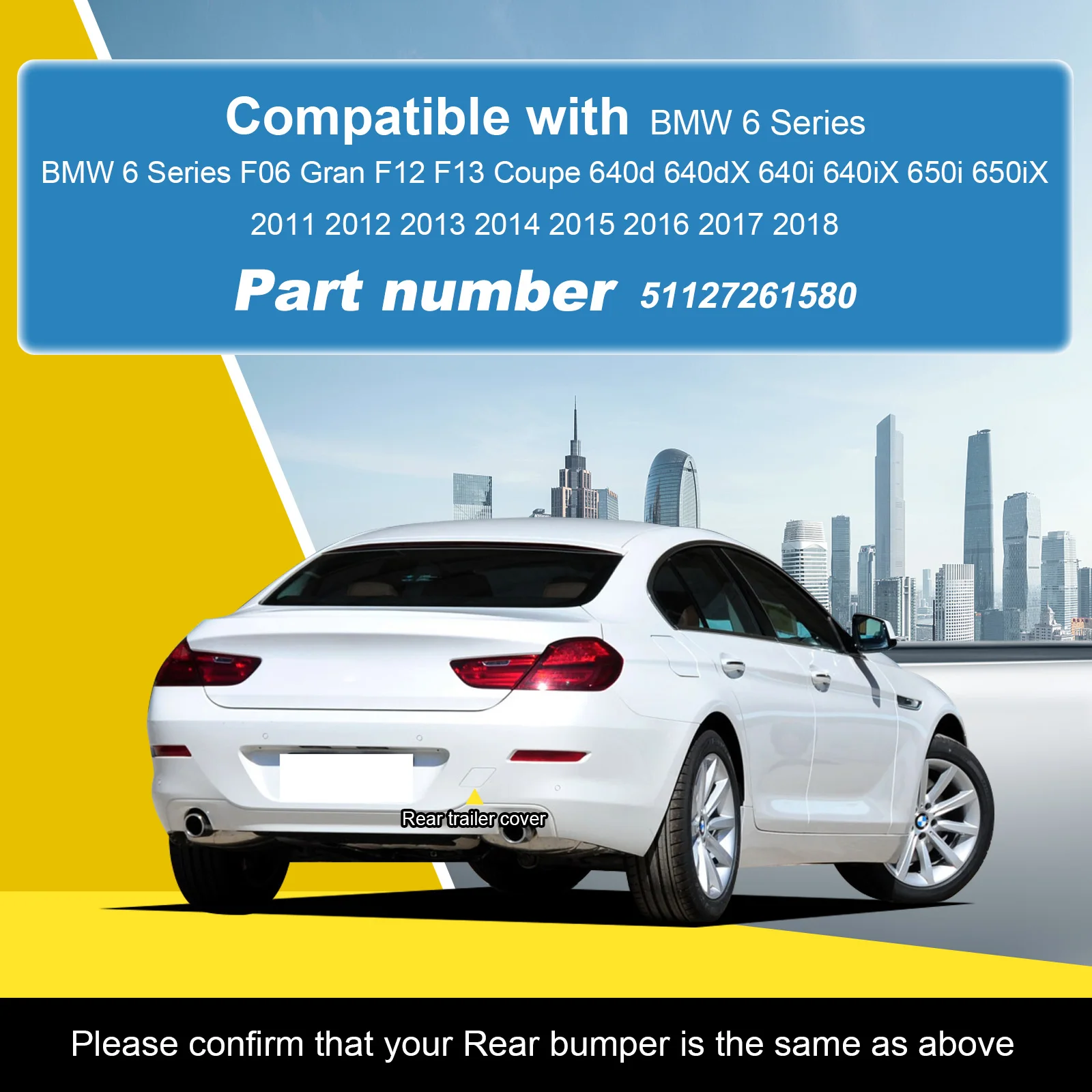 Rear Bumper Tow Hook Cover For BMW 6 Series F06 Gran F12 F13 Coupe 640d 640dX 650i 650ix 2011- 51127261580 Towing Eye Cover