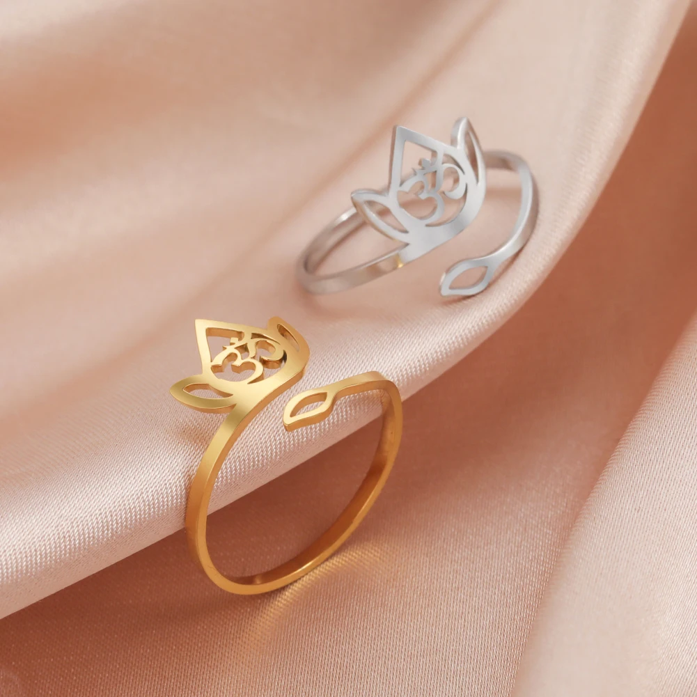 Buddhism Lotus Om Adjustable Ring for Women 1pc finger rings womens ring jewelry rings ring jewelry