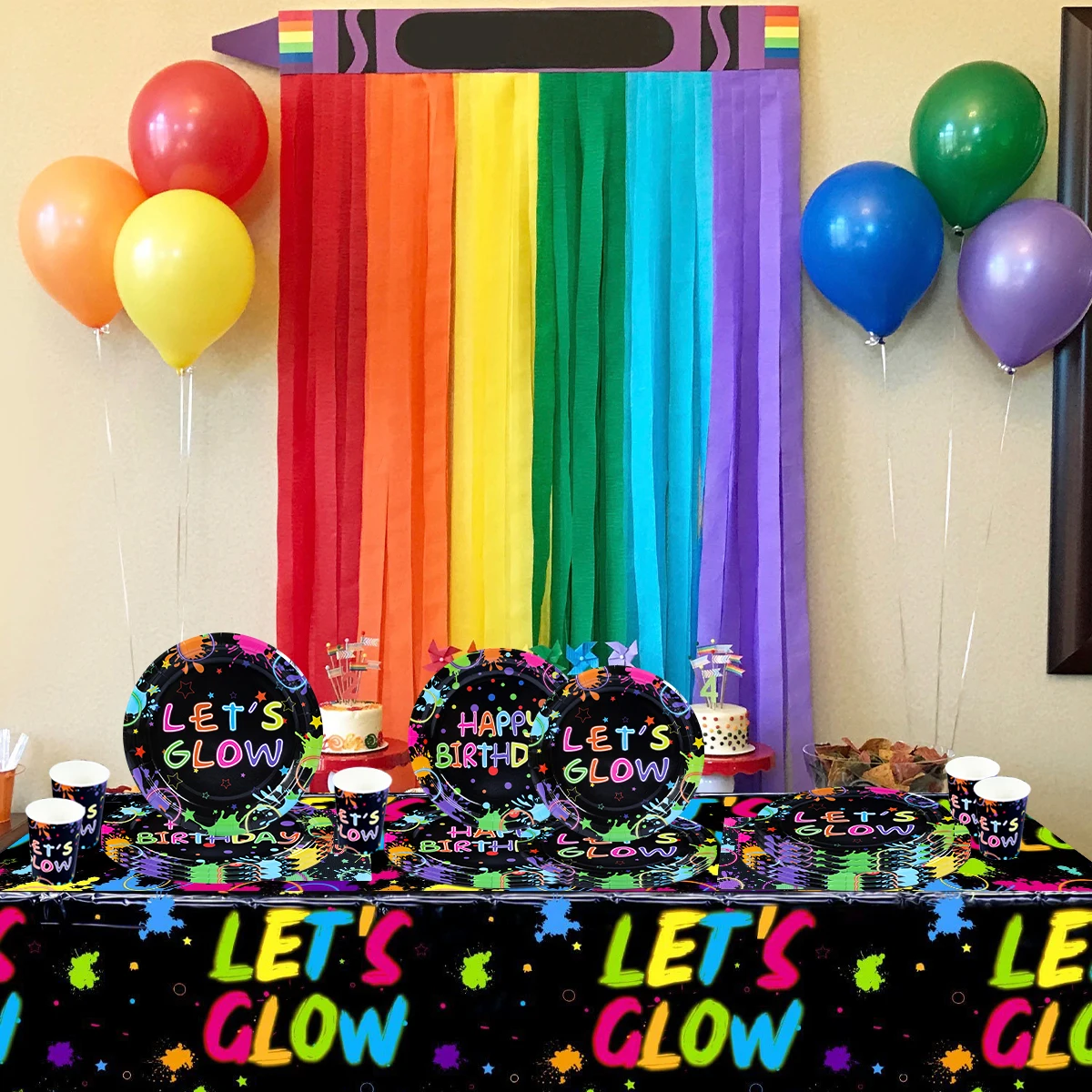 Let's Glow In The Dark Party Decorations Disposable Tablecloth Neon Party Tablecloths Glow Table Covers Birthday Party Supplies 4