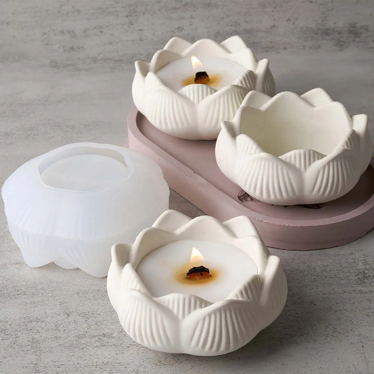 연꽃 촛대 실리콘 몰드 DIY 수제 보관함 석고 콘크리트 레진 캔들 홀더 공예 주조 몰드 홈 데코