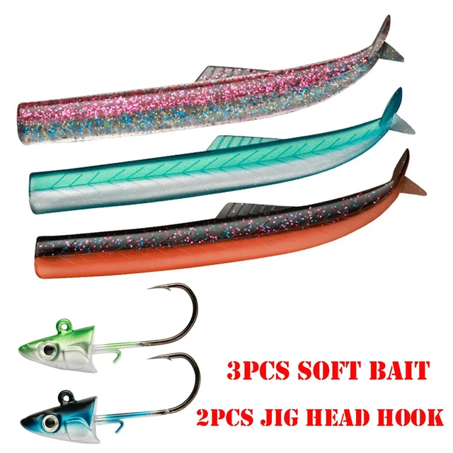 3-pack Blood Eel Lures 10g With Jig Head For Saltwater Fishing