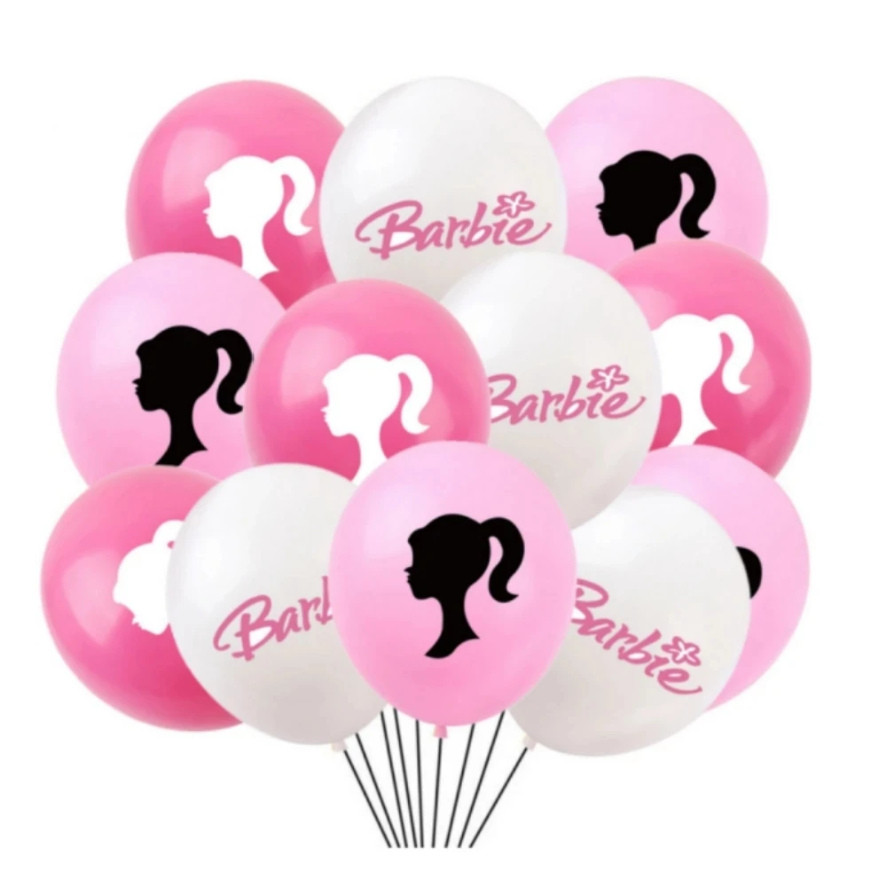 thumbnail image 1 of 1 juego de globos de látex de color rosa y blanco con temática de Barbie para decoración de fiestas de cumpleaños de adultos, bodas y princesas, 1 of 5