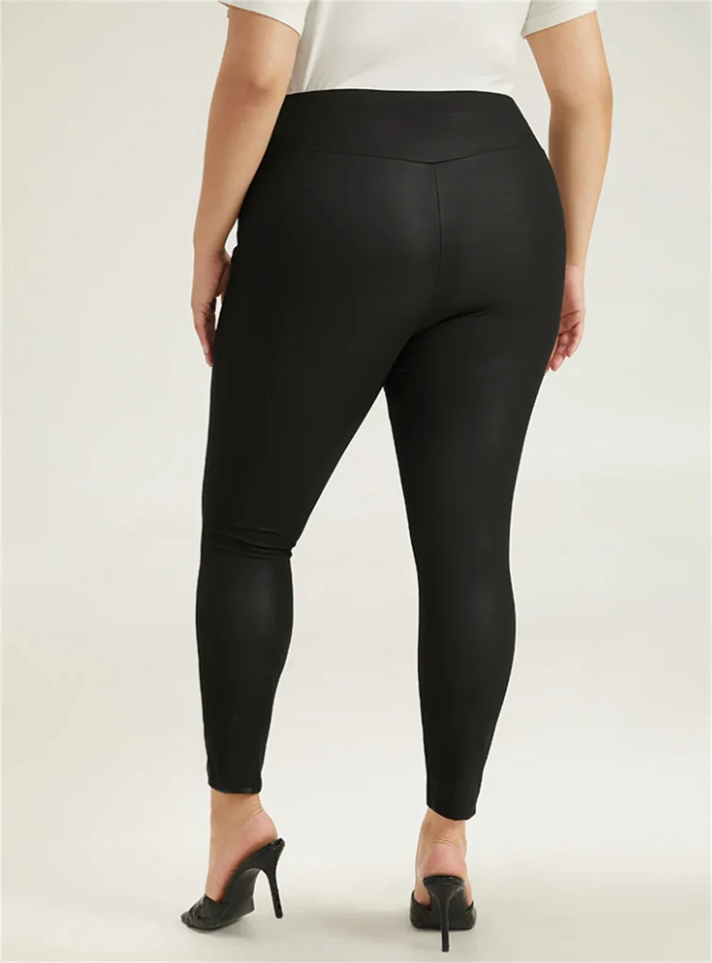 Curvy Plus Size Faux Leather Leggings Tummy Control Wideband Matte Pleather Leggin 2X 4X