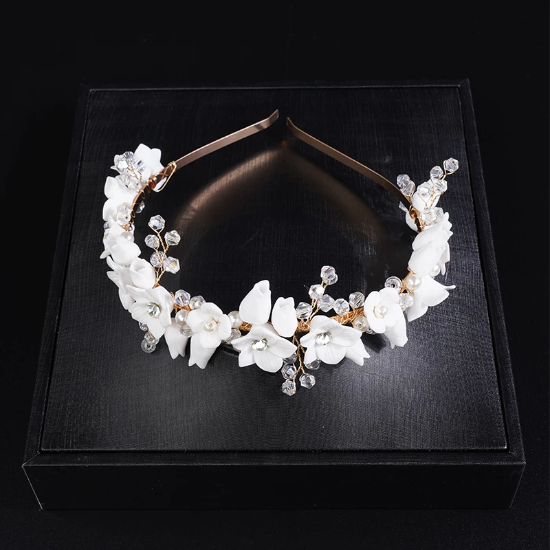 Luxury Crystal Resin Ceramic Bridal Crown Headband Wedding Headdress Brides Hair Accessories Party Hair Hoop Women Tiaras