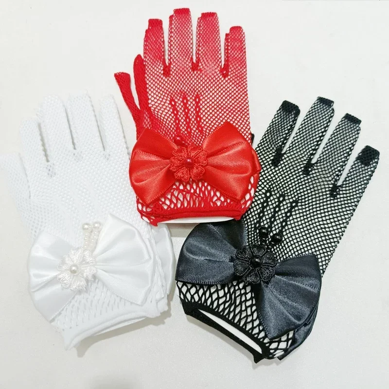 Fashion Princess Wedding Gloves for Girls Mesh Evening Children's Holiday Accessories with Birthday Bow Performance Gloves for wedding gloves