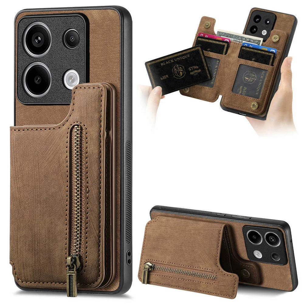 For Xiaomi Poco X6 Pro X 5 5G 2024 Leather Case Zipper Magnet Wallet Funda Poco M6 Pro X5 M 6 M5s F5 F3 6Pro 4G Card Back Cover