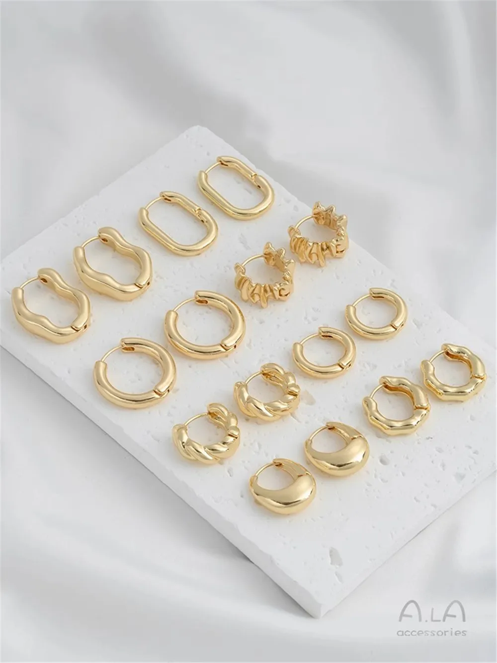 

14K толстые золотые серьги, круглые овальные серьги в форме лавы, серьги из драгоценного камня, Модные металлические серьги F408