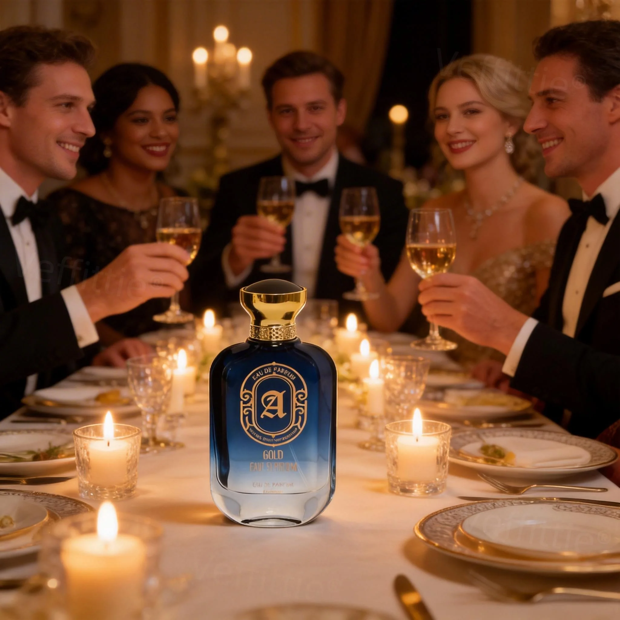 Gala Opulent Amber Sandalwood 100 ml Eau de Parfum, langanhaltender holziger Duft, Flakon mit blau-goldener Krone, für festliche Anlässe, exklusiv_voghion.com