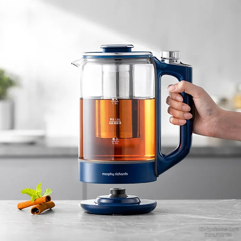 Morphy Richards 건강 보존 냄비, 1.5L 유리 전기 주전자, 온도 조절식 물 보일러, 티팟 스튜 디저트, MR6089