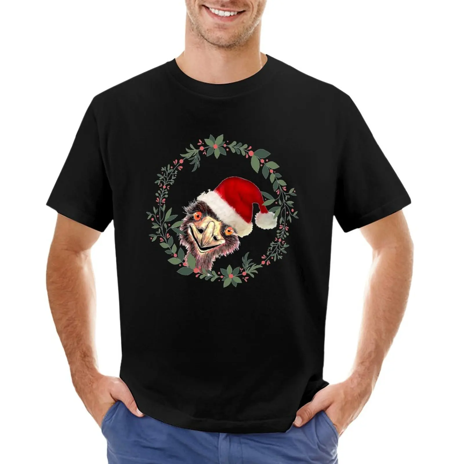 Santa Emu A Aussie Christmas T-Shirt Abbigliamento Vintage Oversize Magliette Nere Per Uomo