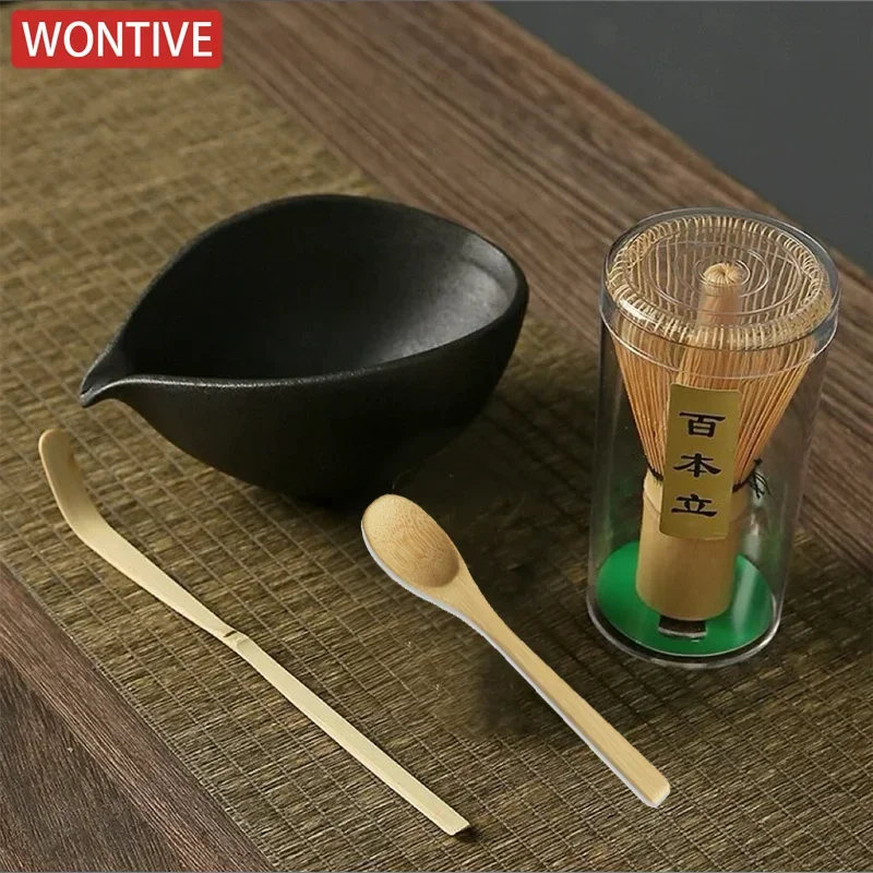 Matcha Tea Set 3/4pcs Handmade Home Easy Clean Tools Stand Kit Bowl Whisk Scoop Traditional Japanese Accessories