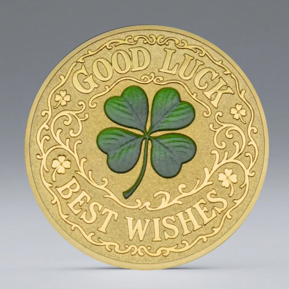 Green Four-Leaf Clovers Lucky Gold-Plated Souvenir Coin