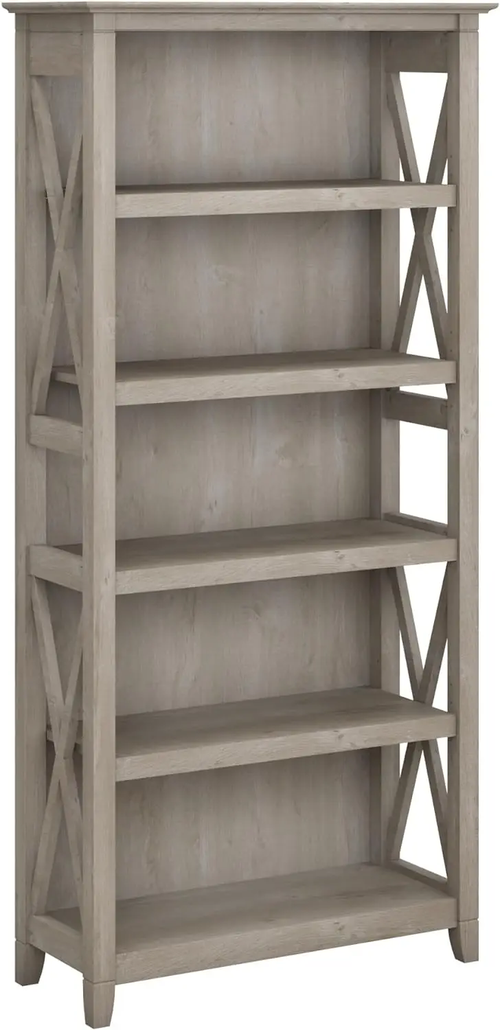 

Bush Furniture Key West Bookcase Shelf | Open Bookcase in Washed Gray | Farmhouse Display Cabinet for Library, Bedroom