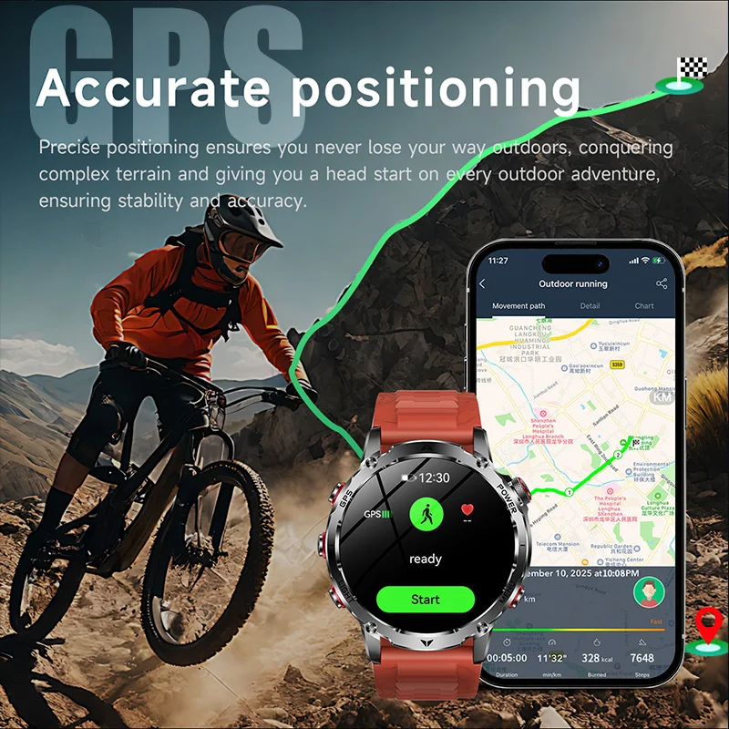 2026 새로운 야외용 남성용 스마트 시계 GPS 나침반 LED 손전등 건강 모니터링 BluetoothCall IPX8 방수 스포츠 스마트 워치