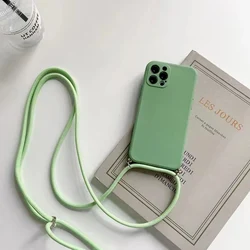 Liquid Silicone Crossbody Strap Case with Chain Lanyard Necklace Cover for Realme C51S (Green-3)