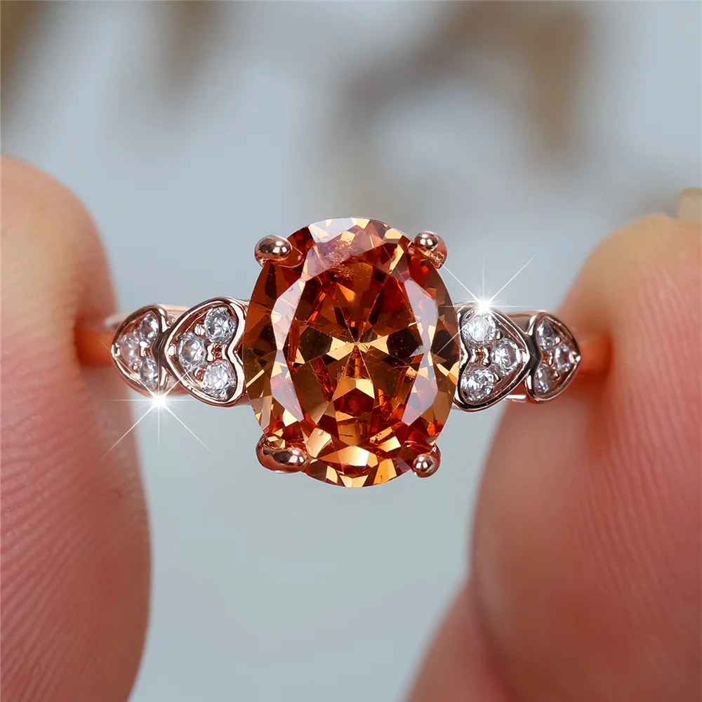 Crystal Female Zircon Stone Oval Engagement Rings For Women Rose Gold Color Wedding Bands Jewelry Party Gifts