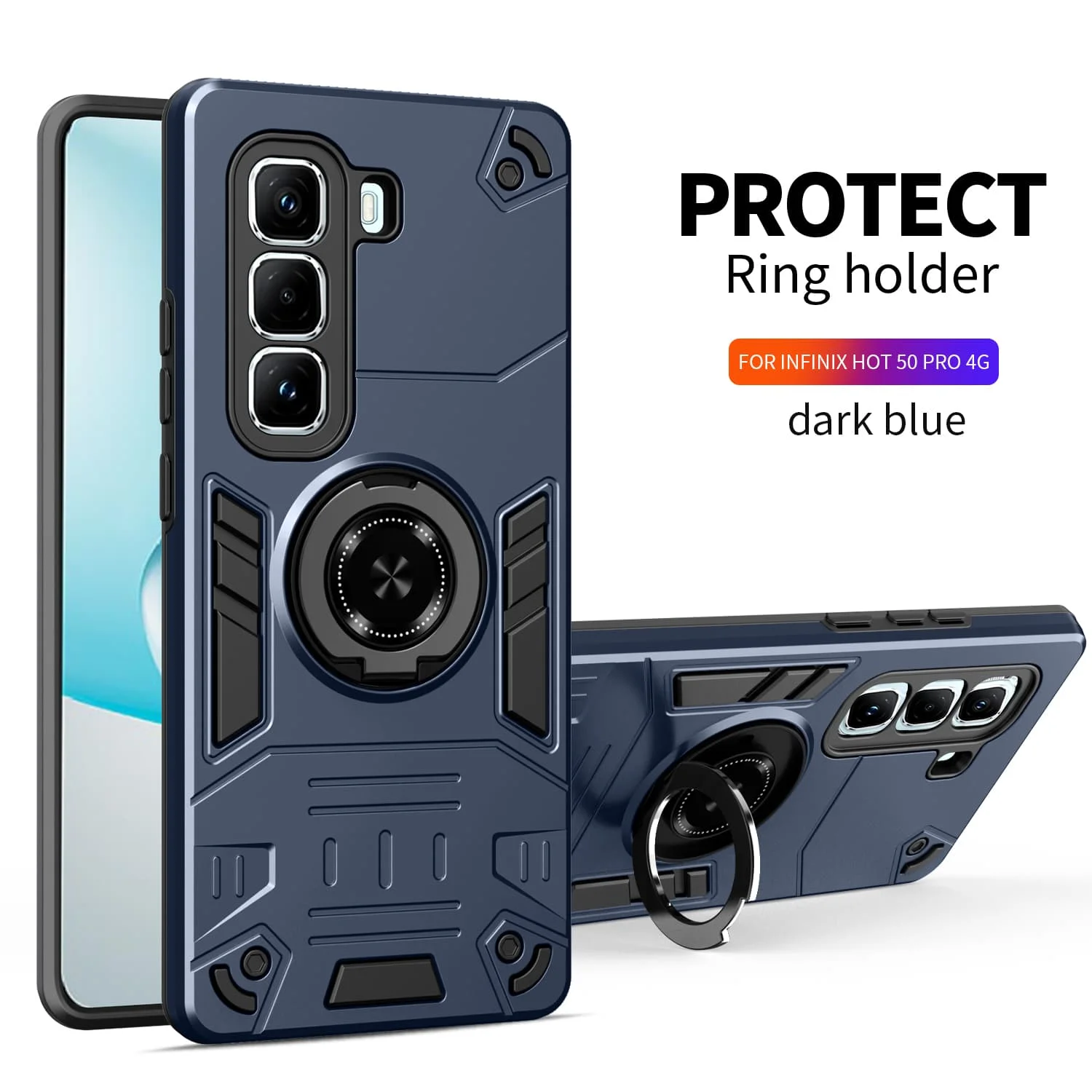 Armor Metal Ring Stand Case Cover with Enhanced Protection and Versatile Stand Functionality