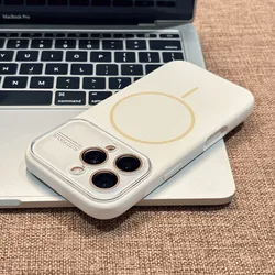 Premium Soft Liquid Silicone Case with MagSafe Charging and Glass Lens Cover - iPhone 16 (White)