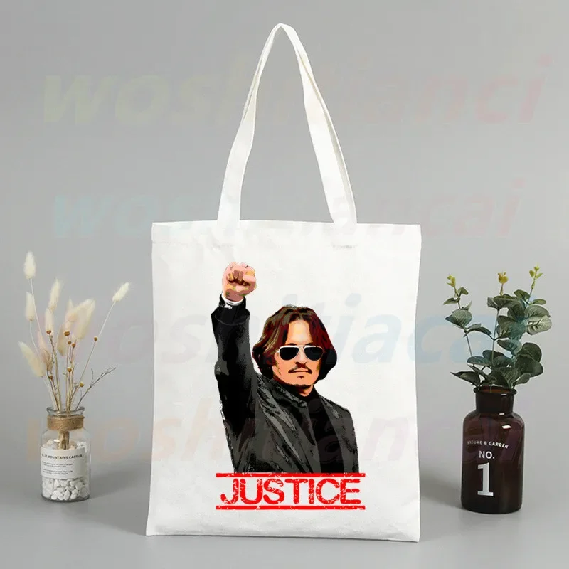 Justice for Johnny Depp Simple Women Package Elegant Canvas Bag Handbags Shoulder Bags Casual Shopping Girls Handbag i love my border collie dog harajuku handbags shoulder bags casual shopping girls handbag women elegant canvas bag bolsas