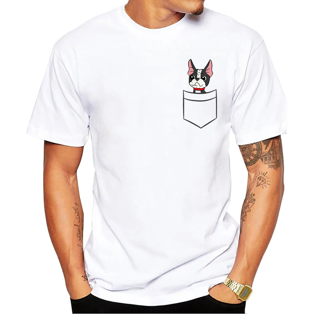 Teehub Harajuku Boston Terrier Hund in der Tasche Männer T-Shirt Französisch Bulldogge gedruckt T-Shirts Kurzarm T-Shirts cooles T-Shirt