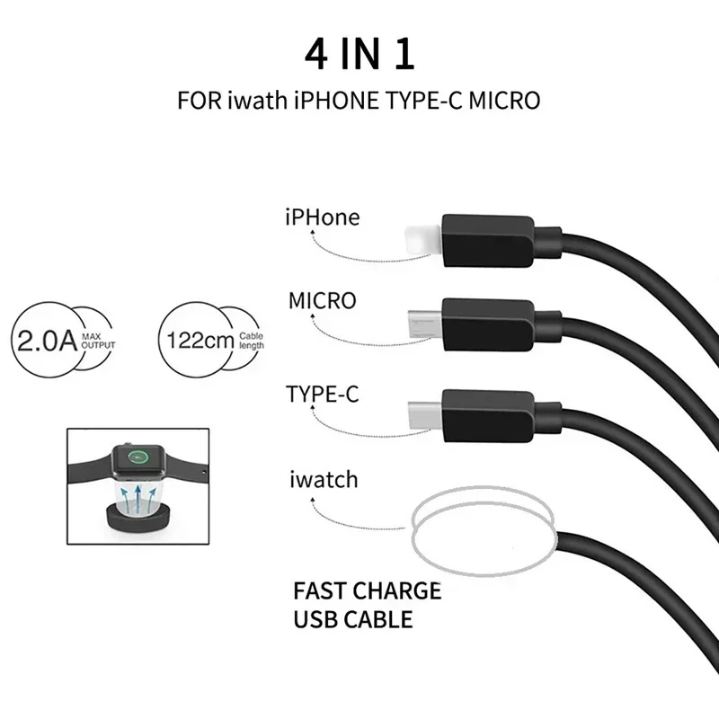 4 In 1 Magnetic Wireless Charger USB Type C PD Charging Cable Fast Watchfor iPhone 14 /Android Apple Watch iWatch 1-9 Ultra SE watch charger