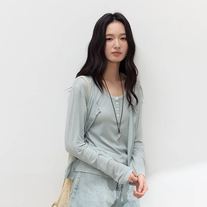 Women' Acetate Linen Cardigan Silk Lyocell Thin Simple