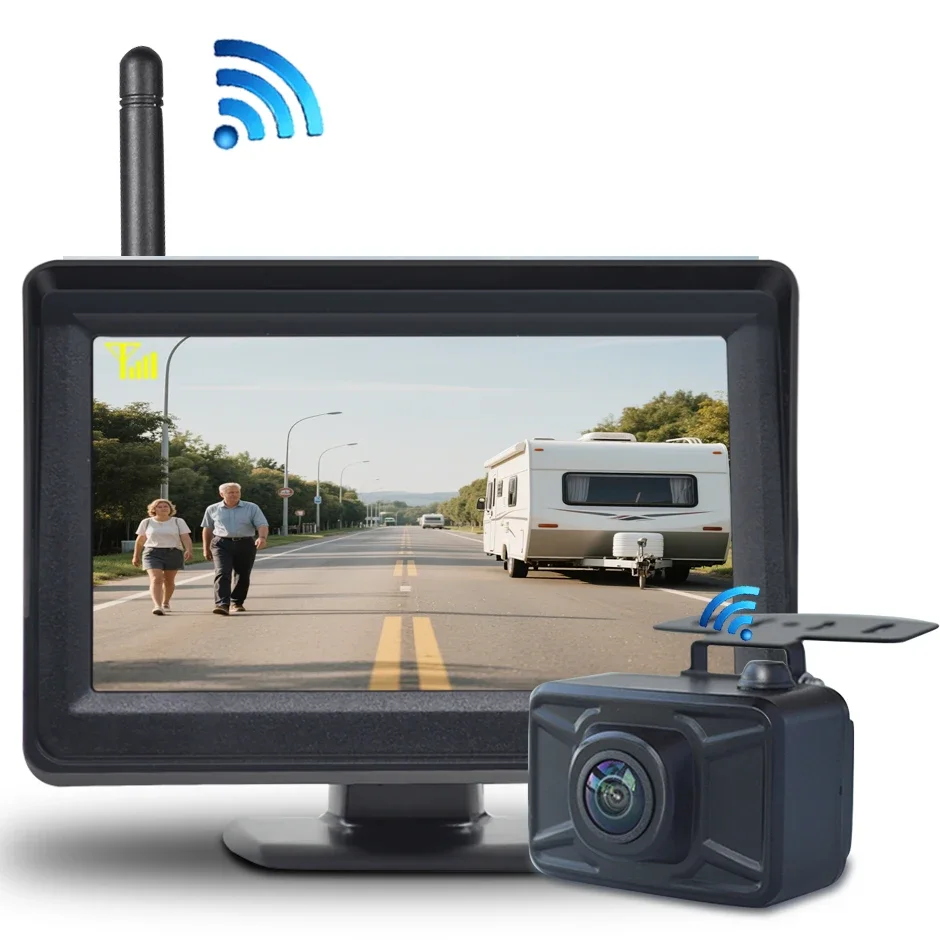 HD 무선 4.3인치 모니터 후방 카메라 백업 카메라 야간 시야 주차 지원 12V/24V 트럭 버스 자동차 차량 RV용