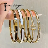 Titanium Steel Gold Silver Color Bangles for Women Girls Trend Waterproof Jewelry Luxury Sparkling Zircon Bracelet Bangle 1