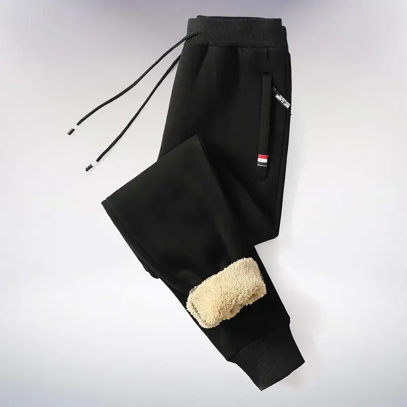 Winter Men's Cotton Tight Track Pants Fleece-Lined Thick Lambskin Knitted Sweatpants Casual Pants Men's Factory Direct Supply 5