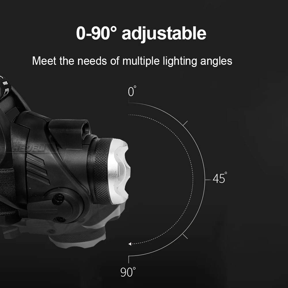 강력한 유도 LED 헤드 라이트 L2/T6 LED 줌 가능 헤드 램프, 낚시 USB 충전식 헤드 램프, 18650 배터리 방수 사냥