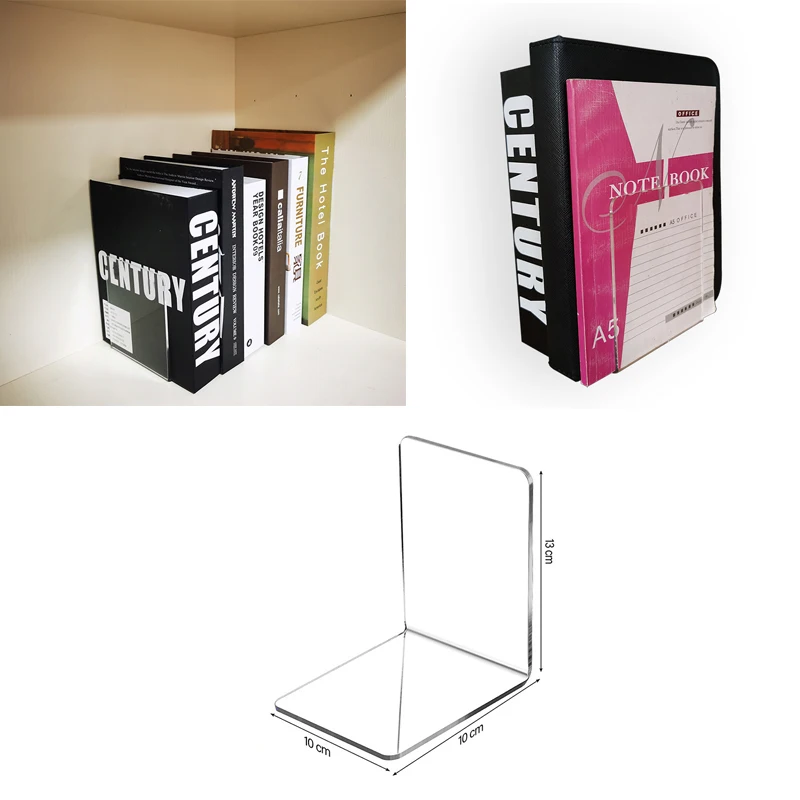 

1Pc Transparent Acrylic Bookends Stand Bookshelf Desktop Decorative Storage Rack Bookend Book Holder School Stationery