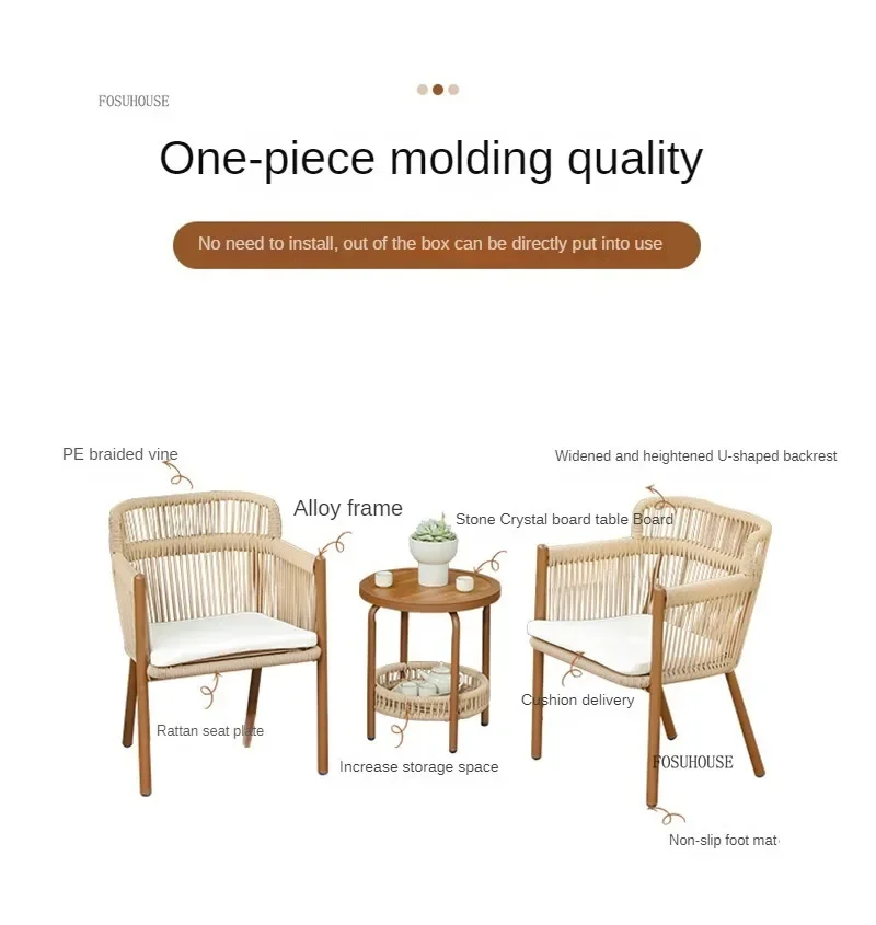 Courtyard Garden Furniture Sets New Chinese Rope Weaving Table and Chairs Three-piece Set Outdoor Balcony Table and Chairs Set B