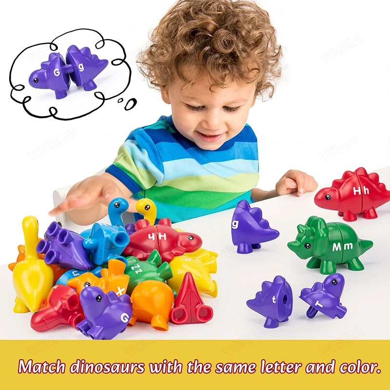 Kid Matching Letters Dinosaur Toy Toddlers Double-Sided Letters Montessori Preschool Educational Fine Motor Jigsaw Puzzle Toy 3