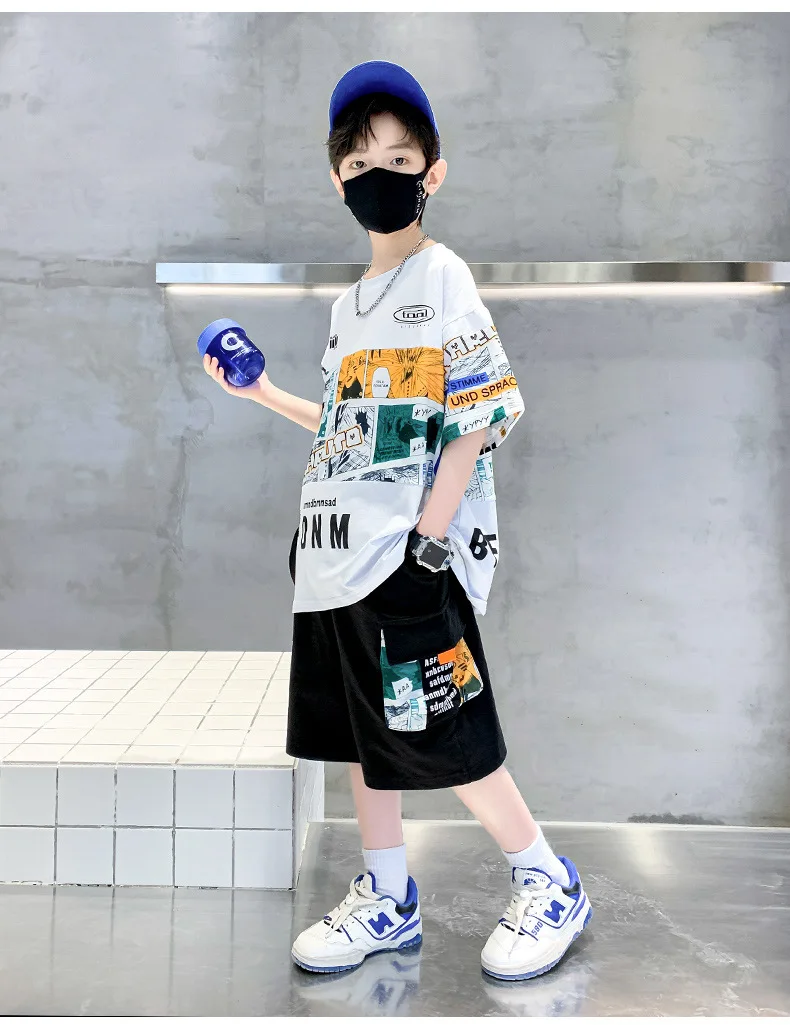 Summer Teenage Boy Clothes Set Children Girl Cartoon Print T-shirts & Shorts 2pcs Suit Kid Fashion Top & Bottom Outfit Tracksuit
