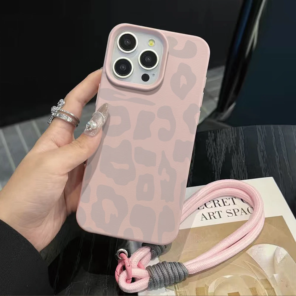 Chic Leopard Print Phone Lanyard with Shockproof Case Cover