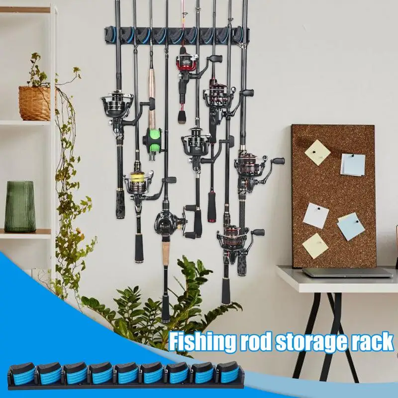 Vertical Rod Holder Wall Mounted Fishing Rod Rack Stand Fishing Organizer For Garage Room Holds Up To 9 Rods Or Combos