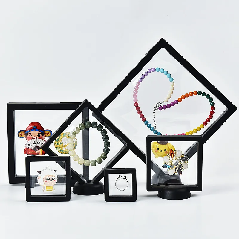 Clear Plastic Jewelry Display Box -  Floating Showcase for Rings, Necklaces, Earrings, Gift Ready Storage Case with Trans