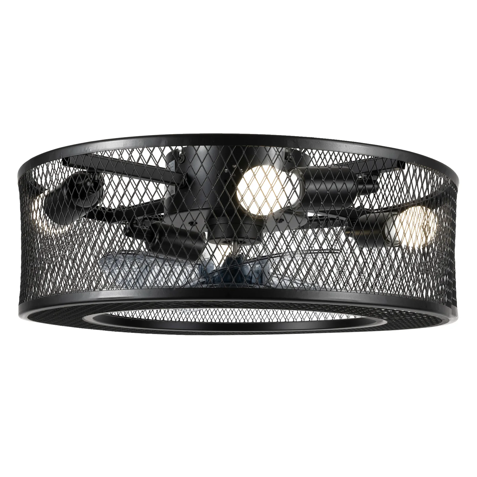 3 Blades 45cm/18inch Remote Control Ceiling Fan with Caged Light Vintage Industrial Style Applicable for 107.6-161.5ft&sup2; Area