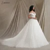 BEPEITHY Customized Ivory Off Shoulder Lace Wedding Dresses For Women Deep Neckline Boho Bride Modern Bridal Ball Gown 3