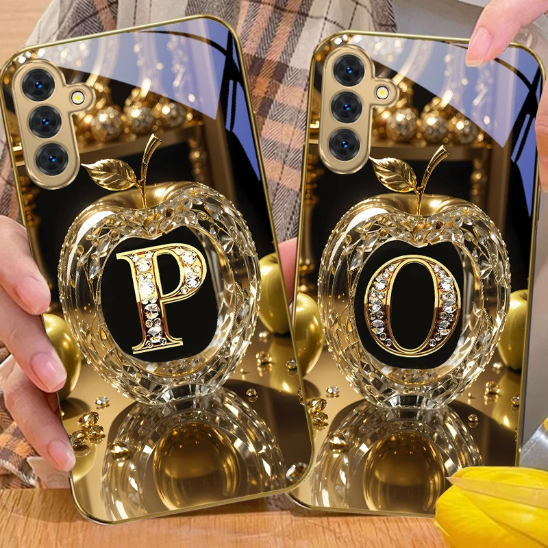 Elegant Gold Letter 'M' Glass Phone Case in Golden Finish