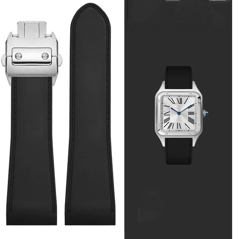 Sleek Silicone Rubber Watch Strap with Metal Buckle - Black and Blue