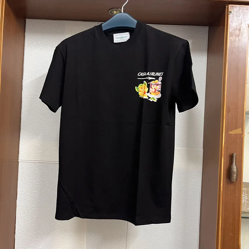 

2023 New Black Casablanca T-shirt Men Women Summer High Street Fashion Handsome Casual Couple Short Sleeve T Shirt Real Photo