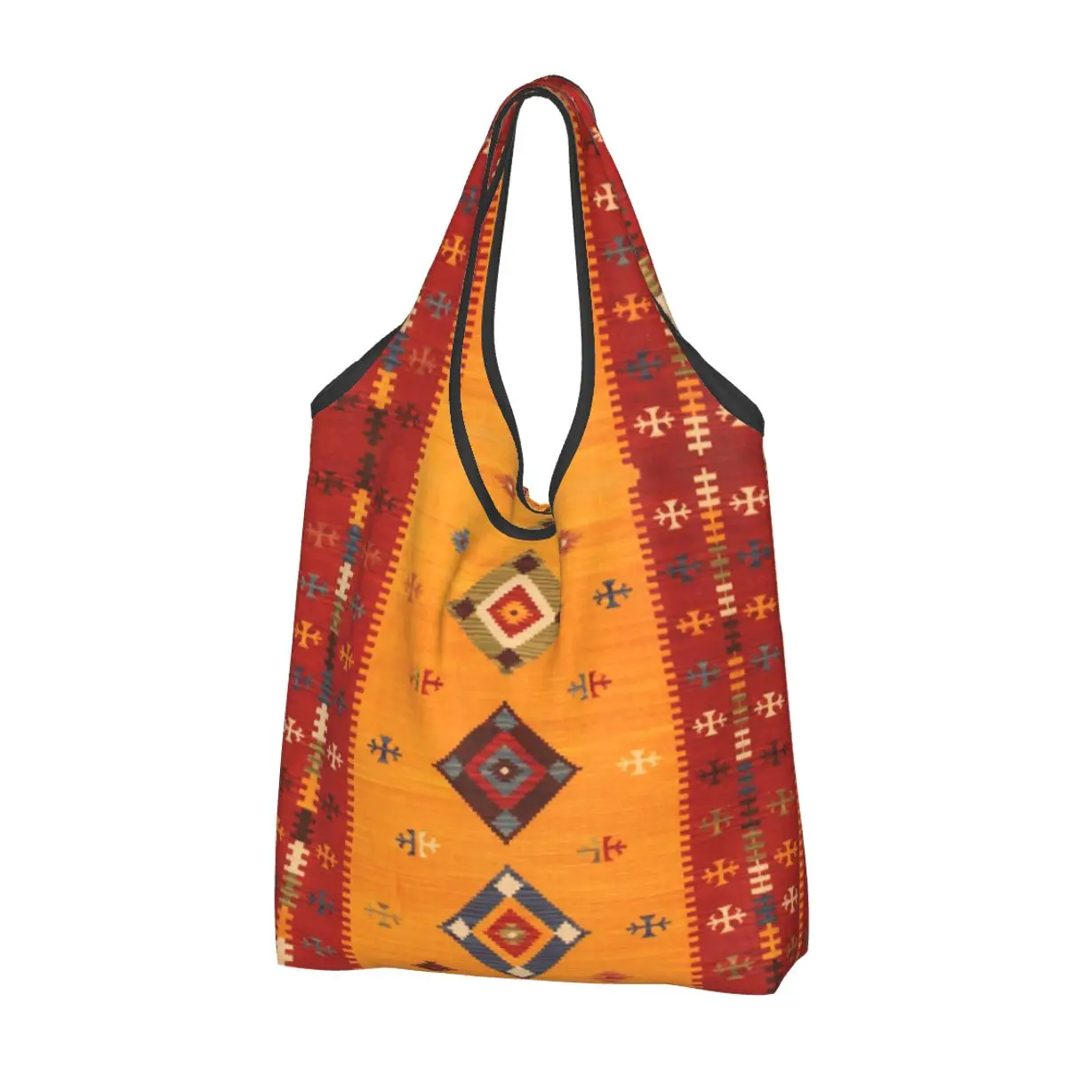 

Custom Traditional Bohemian Moroccan Style Shopping Bag Portable Large Capacity Groceries Ethnic Geometric Art Shopper Tote Bags