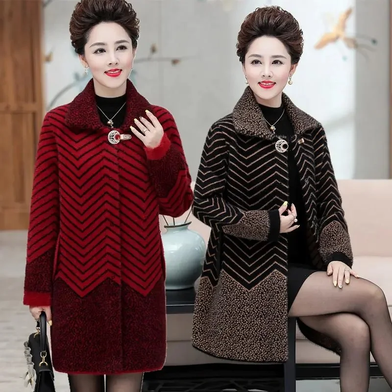 

Imitation Mink Velvet Jacket Women Autumn Winter New Woolen Coat Middle-Aged Elderly Thick Outwear Long Loose Outcoat Ladies Top