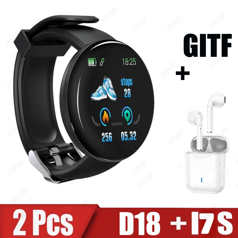 2Pcs D18 I7s Smart Watch Men Blood Pressure Smartwatch Women Waterproof Sport Heart Rate Fitness Tracker Smart Clock Watches New 