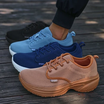 حذاء رجالي ذو نعل عريض آخر يسمح بمرور الهواء ونعل سميك، حذاء رياضي بسيط ومتعدد الاستخدامات ونعل ناعم ومريح واسع القدم للمشي 6