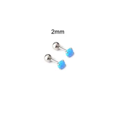 Stainless Steel Blue Opal Stud Earrings - Minimalist Cartilage Jewelry (Silver Blue - 2mm)