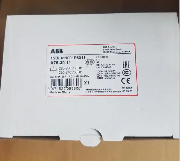 

Оригинальный контактор переменного тока ABB A75-30-11 AC220V