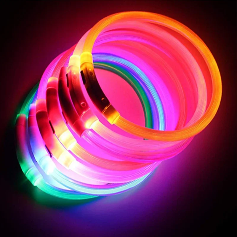 Dog Collar Led Glowing Dog Collar Luminous Collar Adjustable Night Light Harness Dog Leash For Girl Small Dogs Cat Pet Safety Accessories
